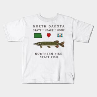 North Dakota - Northern Pike - State, Heart, Home - state symbols Kids T-Shirt